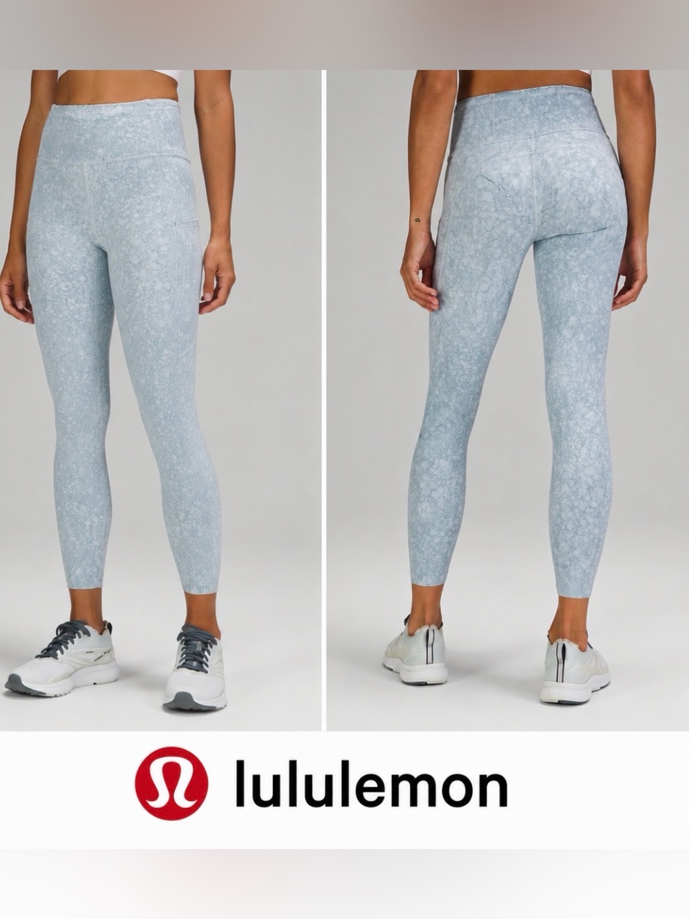 Lululemon Fast & Free High-Rise Ice Dye Blue Gray Marble Pocket Leggings Size 0